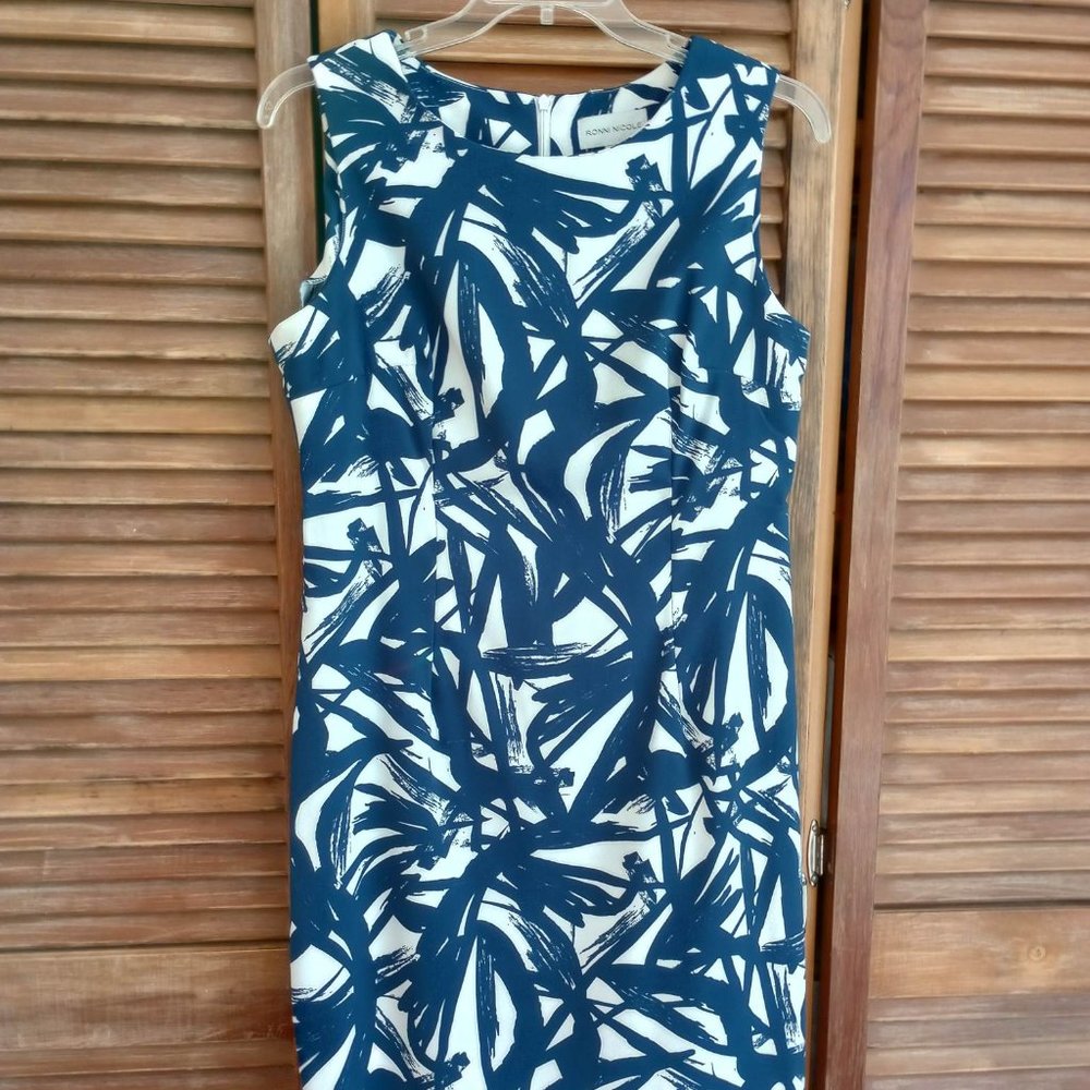 Blue and white bold print sheath dress By Ronni Nicole size 14